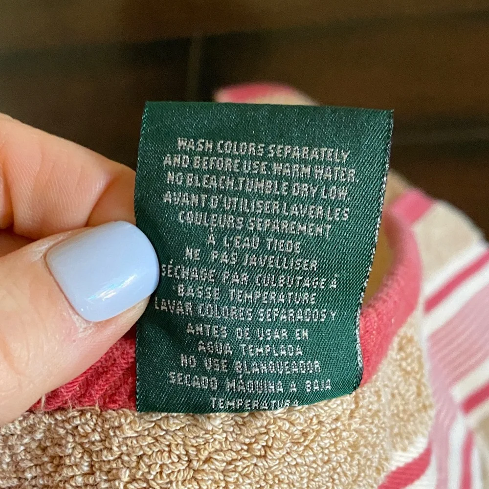 Lauren Ralph Lauren Tan and Red Striped  Hand Towel